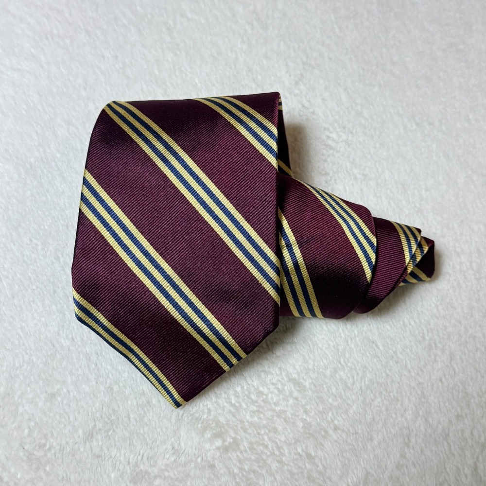 Brooks Brothers 346 Pure Silk Neck Tie Burgundy Yellow Striped Formal Classic